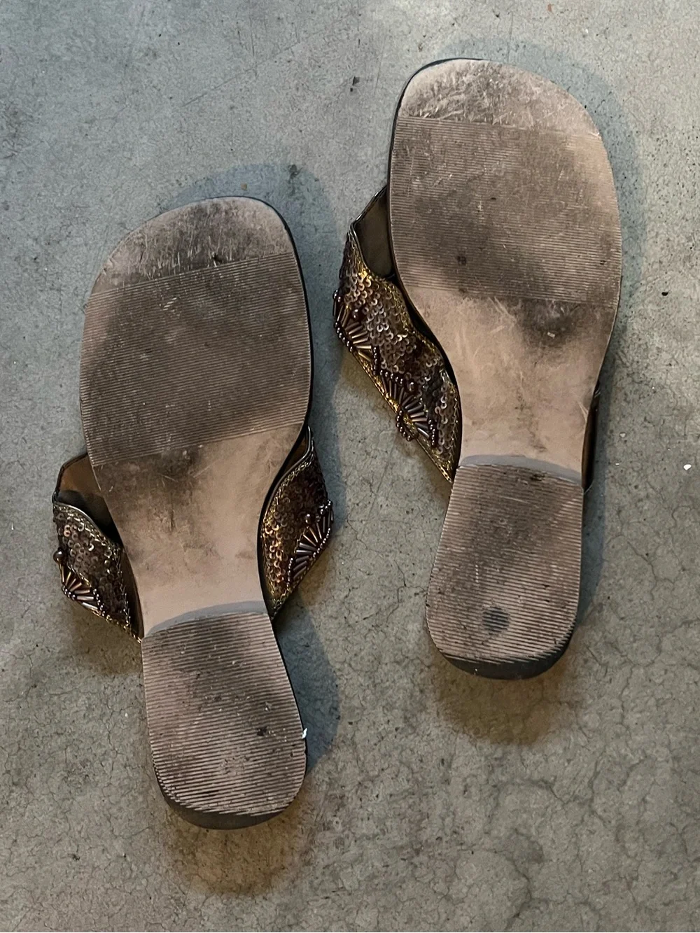 Women's Bronze Beaded Thong Sandals